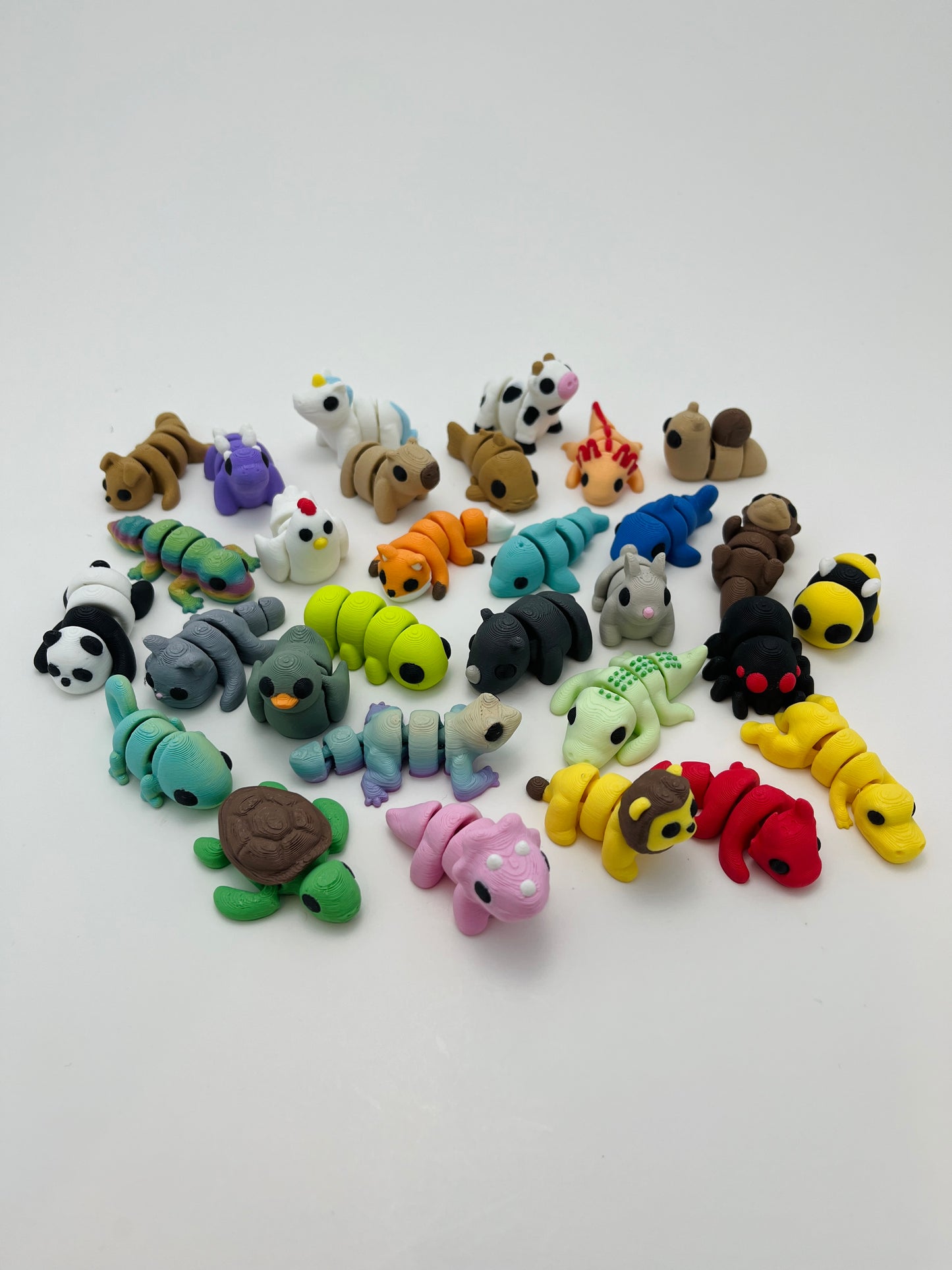 50, 30, or 10 Variety Pack 3D Printed Articulated Mini Creatures - Fidget Animal - Baby Animals