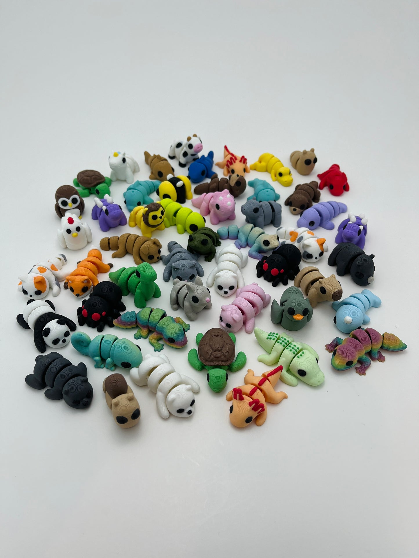 50, 30, or 10 Variety Pack 3D Printed Articulated Mini Creatures - Fidget Animal - Baby Animals